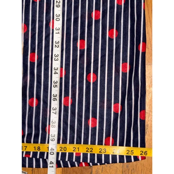 Vintage Navy Striped Polka Dot Dress Bow Neck Midi Dress Retro Sleeveless Red ML - Image 3