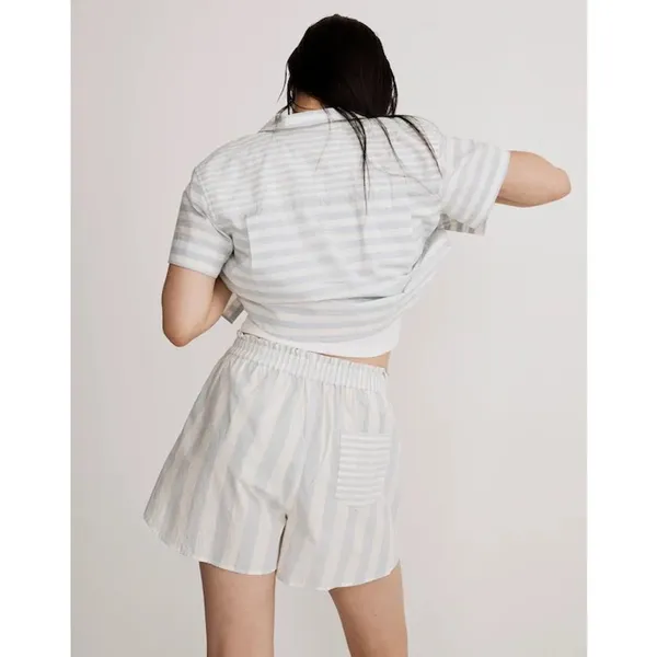 Madewell Pull On Boxer Style Lounge Shorts Blue Stripe Womens Large NEW - Image 11