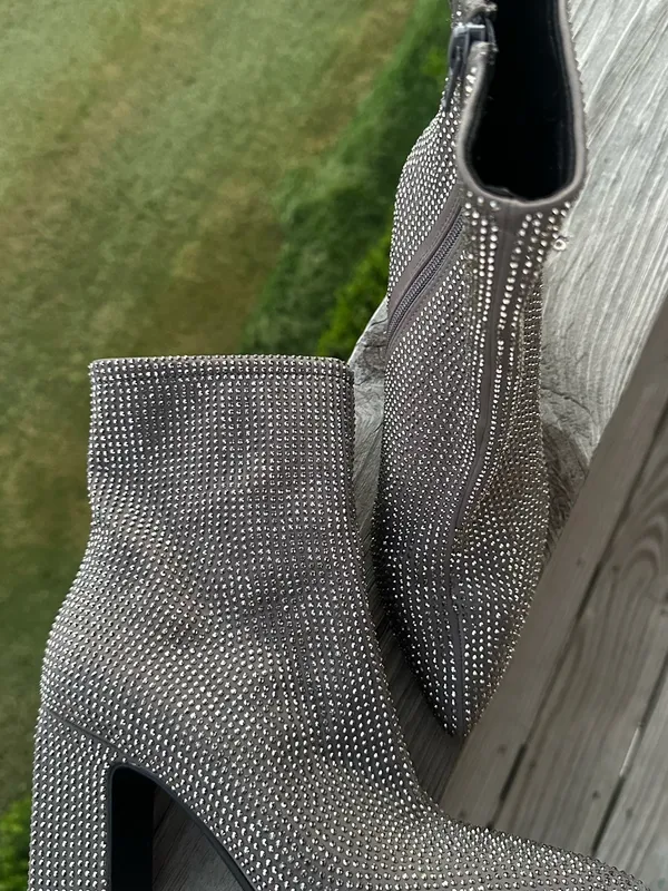 a new day Black Rhinestone Ankle Booties with Block Heel - Image 3