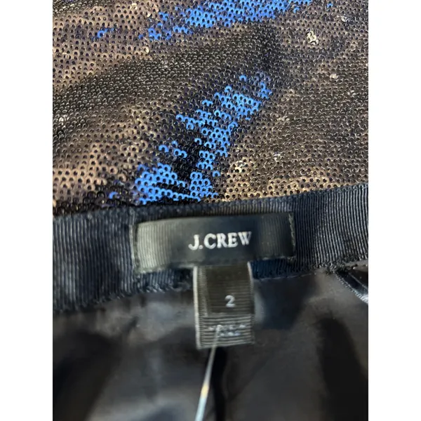 J.Crew Navy Blue Sequin Mini Skirt Size 2 Pencil Side Slit Holiday Party Sparkle - Image 3