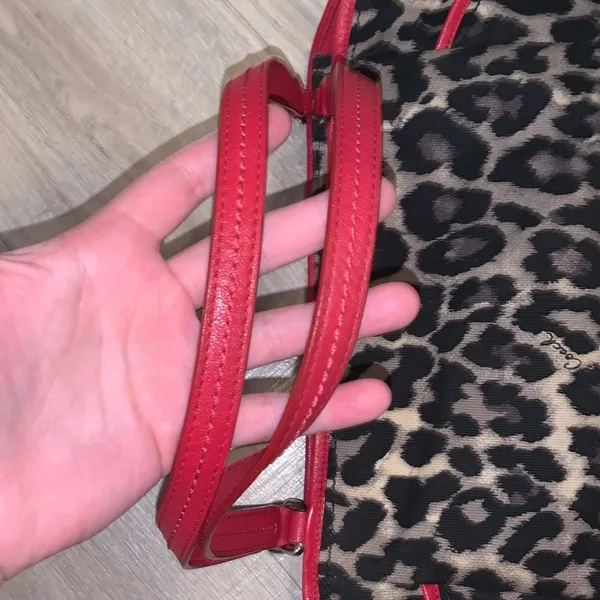Coach Park Ocelot Leopard Print Canvas Red Leather Trim Shoulder Tote Bag - Image 6