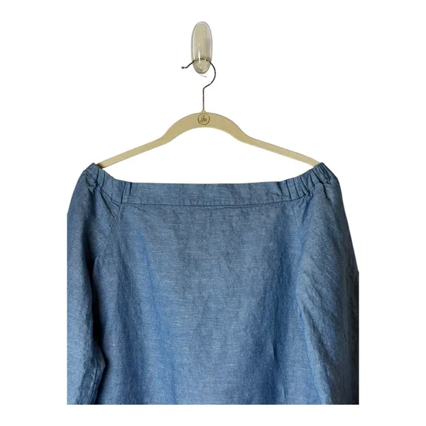 Free People Shirt Women XS Blue Off‎ The Shoulder Chambray Tie Cuff Top Boho - Image 5