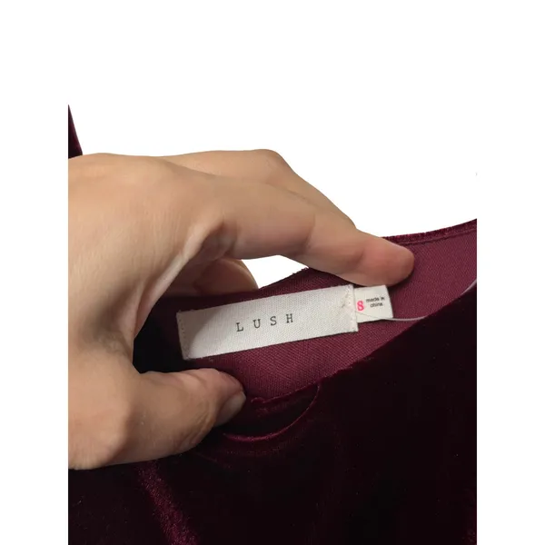 Lush Burgundy Velvet Puff Sleeve Mini Dress with Back Bow Size 8 NEW‎ - Image 5