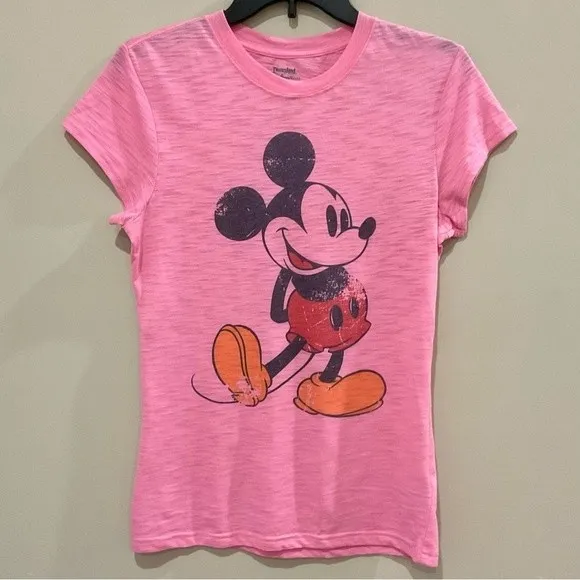 Disney Parks Mickey Mouse T-Shirt Fitted Pink Burnout Graphic Tee Sz Med Crew - Image 6