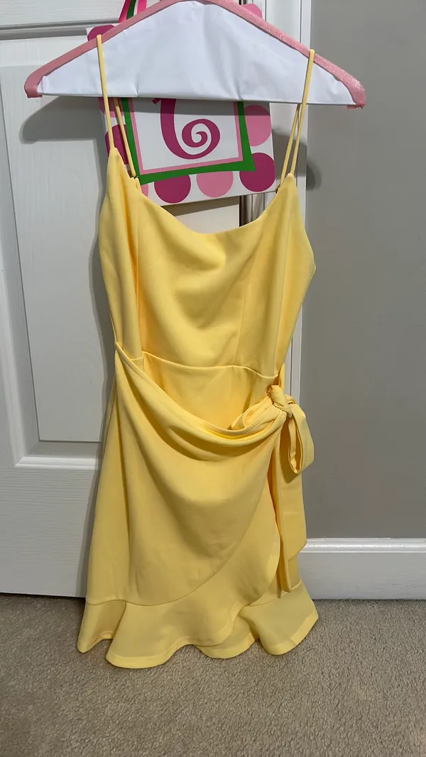 Lucy in the Sky Capri Ruffle Tie Dress in Light Yellow - Image 5