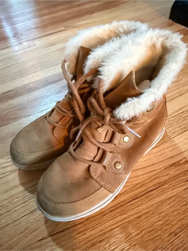 Sorel Explorer Joan Tan Faux-Shearling Lace-Up Ankle Booties-6 - Image 3