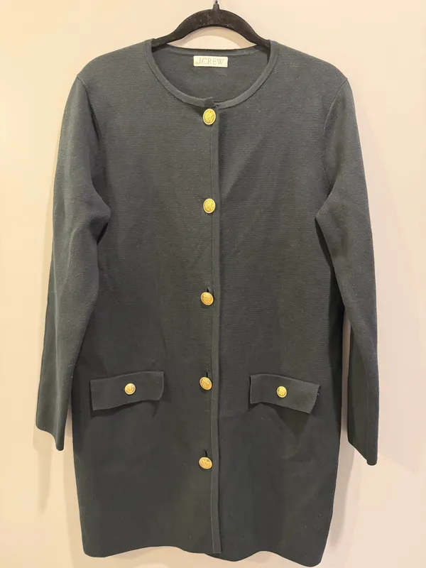 J.Crew Giselle Long Sweater Blazer Gold Button Detail Black - Image 3