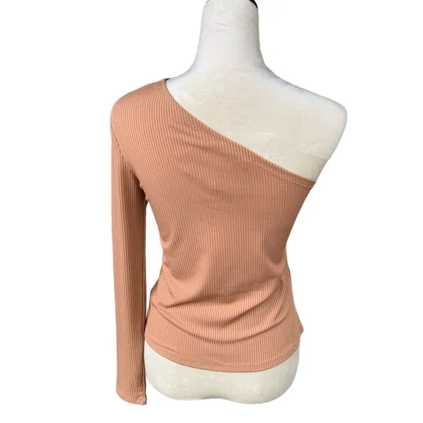 MNG Asymmetric Ribbed One Shoulder Long Sleeve Top M |‎ Neutral Soft Girl NWT - Image 7