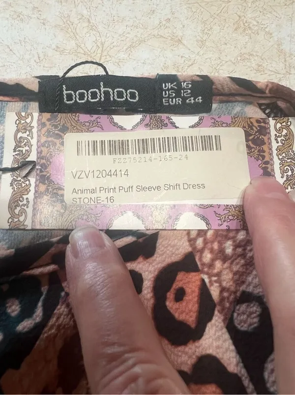 Boohoo Animal Print Puff Sleeve Shift Dress Sz 12 NWT - Image 4