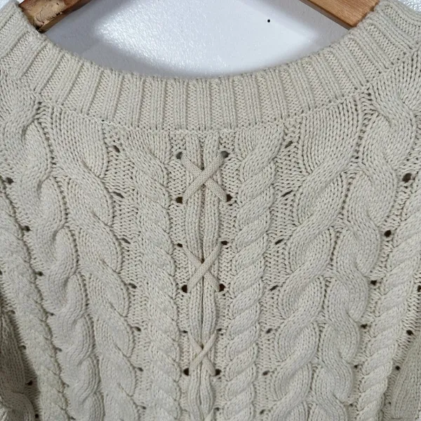 Cabi Womens Sweater‎ Small Cable Knit Corset Tie Back Style 3157 Ivory Cream - Image 16