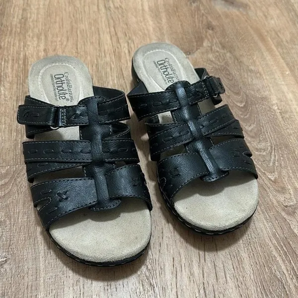 Croft & Barrow | Ortholite Black Leather Strappy Slide Sandals‎ Fugue Sandals, 6 - Image 2