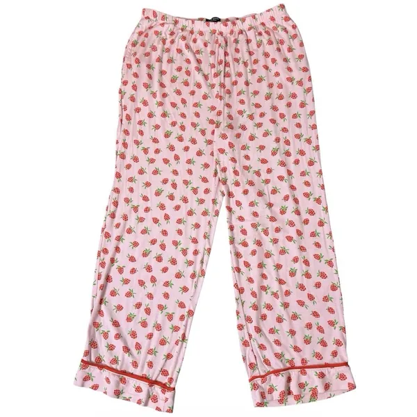 Kate Spade NY Strawberry Print Pajama Set 2 Piece Short Sleeve Pants Size L Pink - Image 4