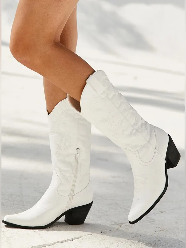 $85 Therapy Clayton Cowboy Boots White 9 - Image 3