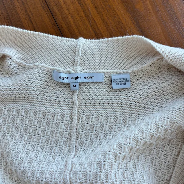 Eight Eight Eight Cardigan M Cream Knit Single Button Pocket Y2K Coastal Grandma - Image 3