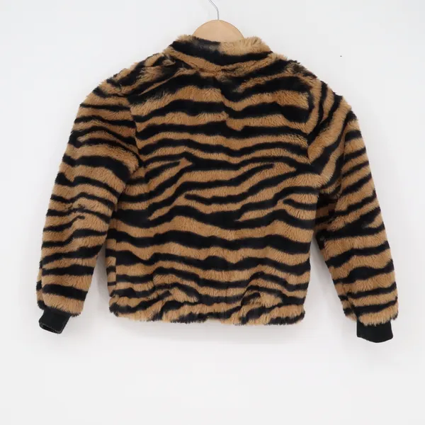 Art Class Girls Tiger Print Faux Fur Bomber Jacket Brown Black Zip Up S 6/6X - Image 4