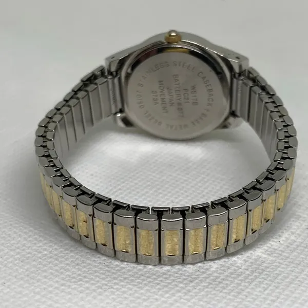 Women’s quartz analog watch gold silver tone 28mm stretch band 6.5” running - Image 5