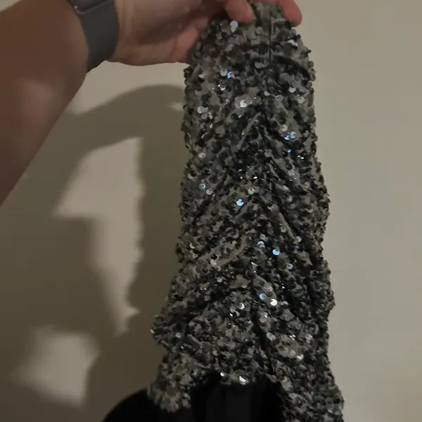 Lovers and Friends Silver Black Sequin Strapless Bubble Hem Mini Dress Small - Image 2