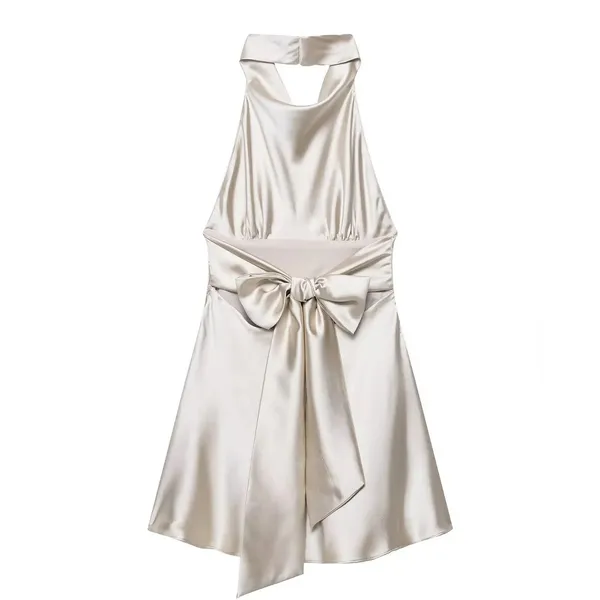 Zara Woman NWT SS25 Grey/ Beige Short Satin Halter Dress Size Medium 8482/331 - Image 13