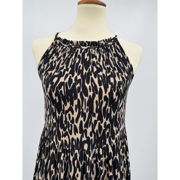 NA-KD Halter Animal Print Maxi Dress Black Tan Leopard Viscose Flowy Boho Size 4 - Image 3
