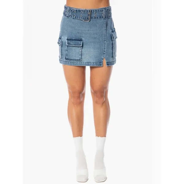 Juicy Couture NWT Size 25 XS Blue Denim Belted Cotton Cargo Miniskirt Retro Y2K - Image 3