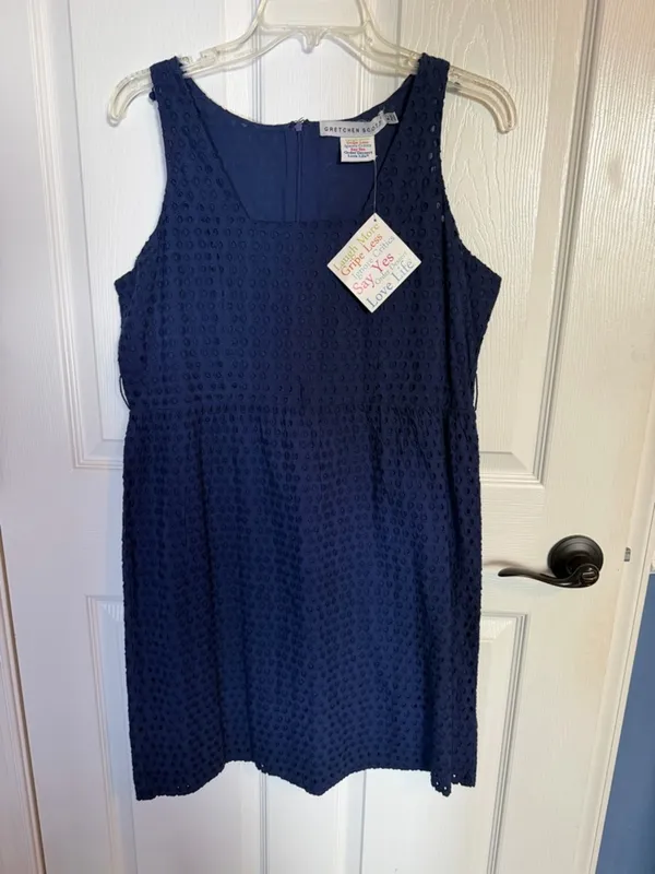 Gretchen Scott Designs Navy Eyelet Sleeveless Dress L *no belt NEW - Image 3
