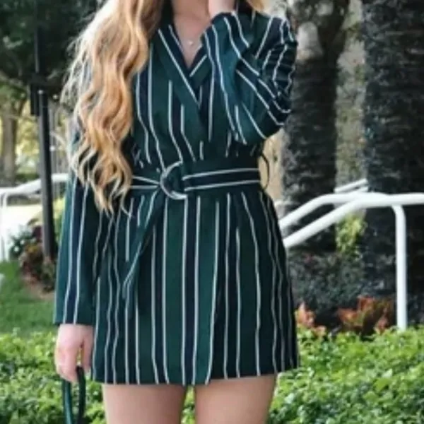 Rules of Etiquette Green & Navy Striped Blazer Romper Size Small NWT - Image 11