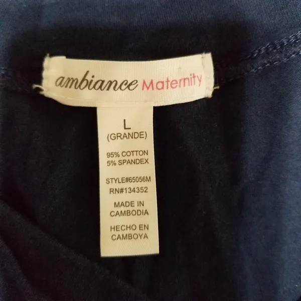 Ambiance Maternity Navy V-Neck Short Sleeve Maternity T-Shirt L Cotton Blend Str - Image 3