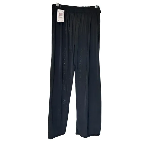 Lida Wide Leg Pants NWT Side Slits Lagenlook Upscale Relaxed L/XL Deep Black - Image 6