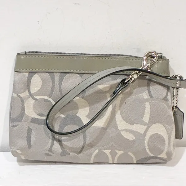 Coach Signature‎ Gray Pleated Canvas Logo Wristlet Mini Bag Wallet - Image 5