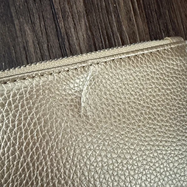 Express OS Gold Faux‎ Leather Wristlet Clutch Pebble Grain Zip Pouch Accessory - Image 4