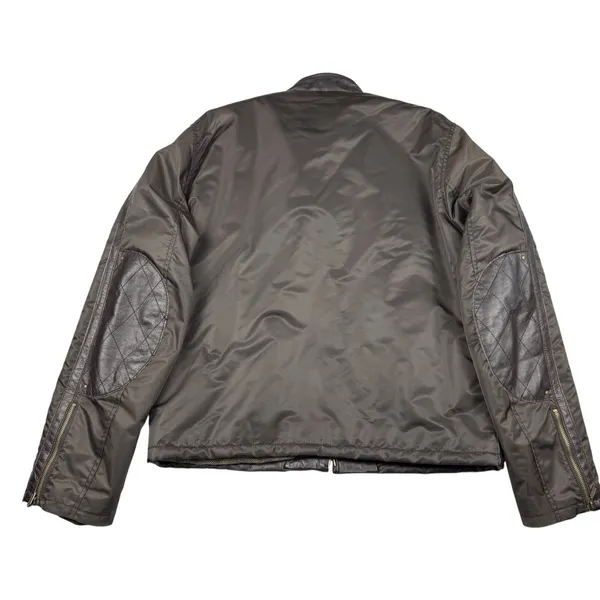 Aldo Leather Nylon Moto Jacket Coat Men Size Large Wool Blend Herringbone Lining - Image 2