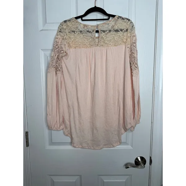 Sundance pink lace top yoke blouse size XS boho crochet - Image 2