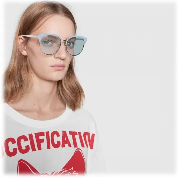 Gucci GG0244S-004 Clubmaster gold and light blue sunglasses - Image 2