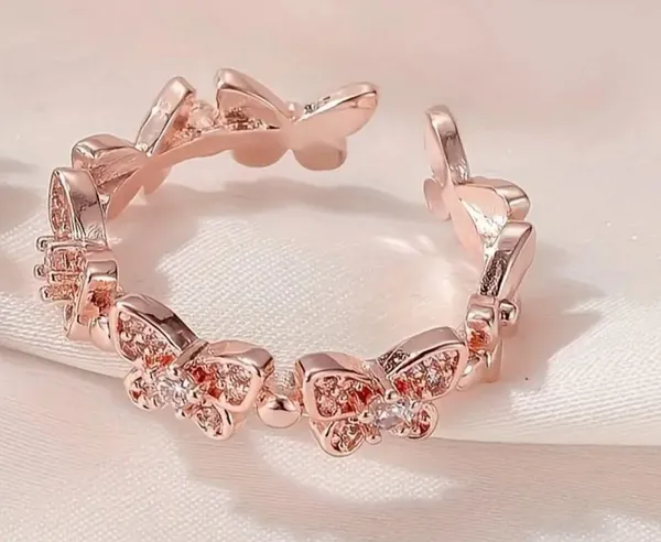 Elegant Butterfly Shaped Open Adjustable Rose Gold Ring - Image 4