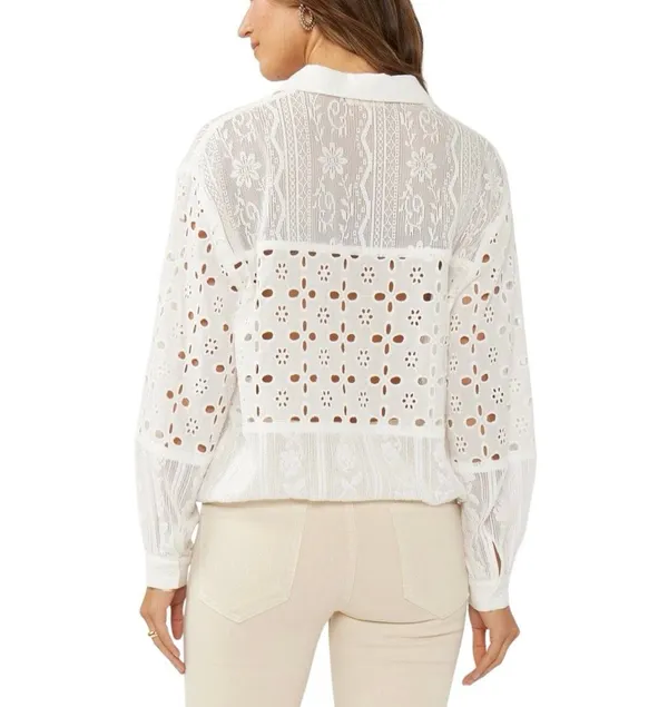 Lovestitch Patchwork Lace Eyelet Blouse Small - Image 2