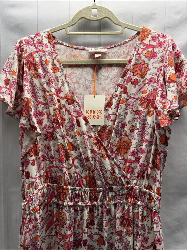 Knox Rose NWT Pink and Orange Floral Calla Lily Flutter Sleeve Maxi Dress Large - Image 3