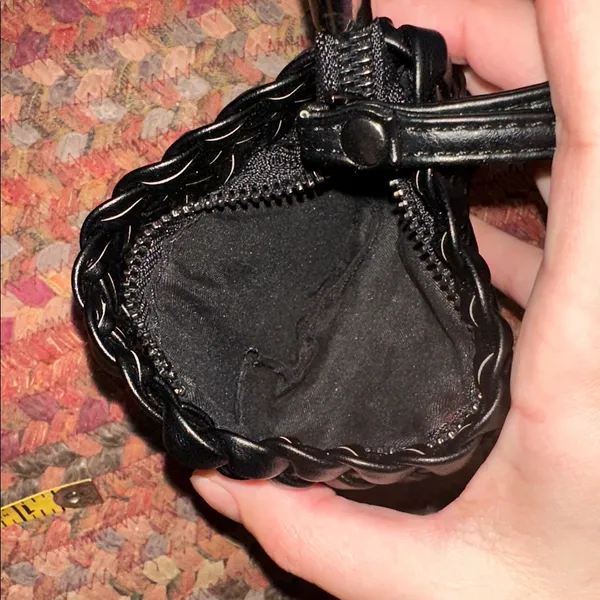 Black Vegan Leather Woven Wristlet Small Mini Coin Pouch - Image 3