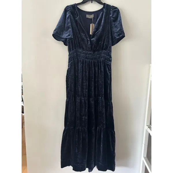 Anthropologie The Somerset Velvet Edition Dark Blue Navy Long Dress NWT Size M - Image 4