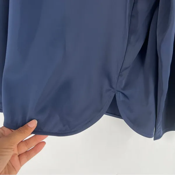 Lily Elegant Navy Satin Women's‎ Cutout V-Neck Long Sleeve Top Size L - Image 8