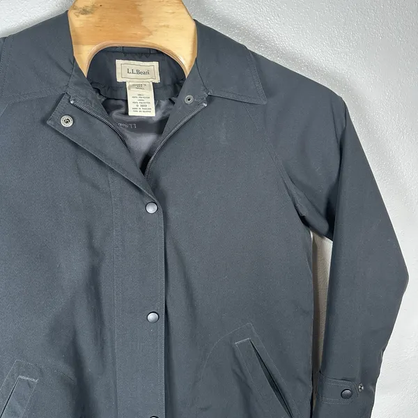 L.L.Bean Womens Small‎ Black Full Zip Snap Long Jacket Removeable Liner Outdoor - Image 2