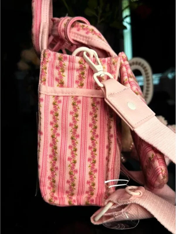 Madden Girl Floral Stripe Mini Tote Teddy Bear Charm Pink Coquette NWT - Image 9