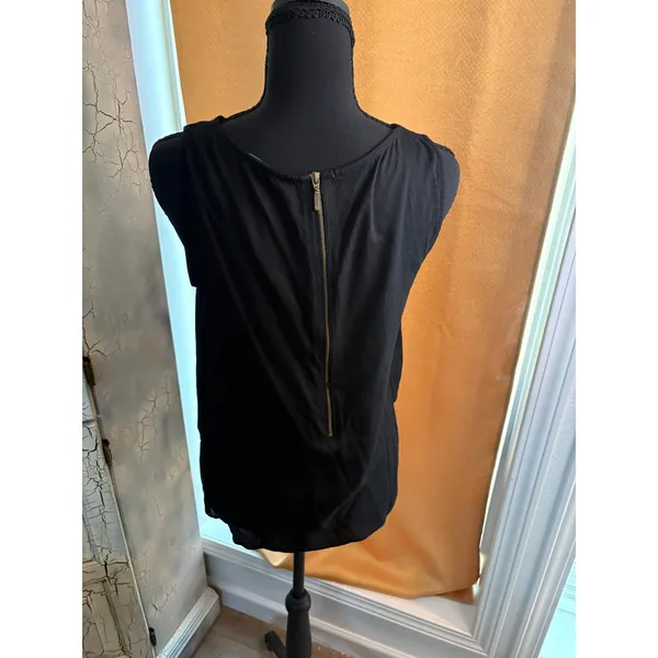 Zara Basic Black Tiered Ruffle Sleeveless Blouse Gold Zip Back Tank Top Medium - Image 3