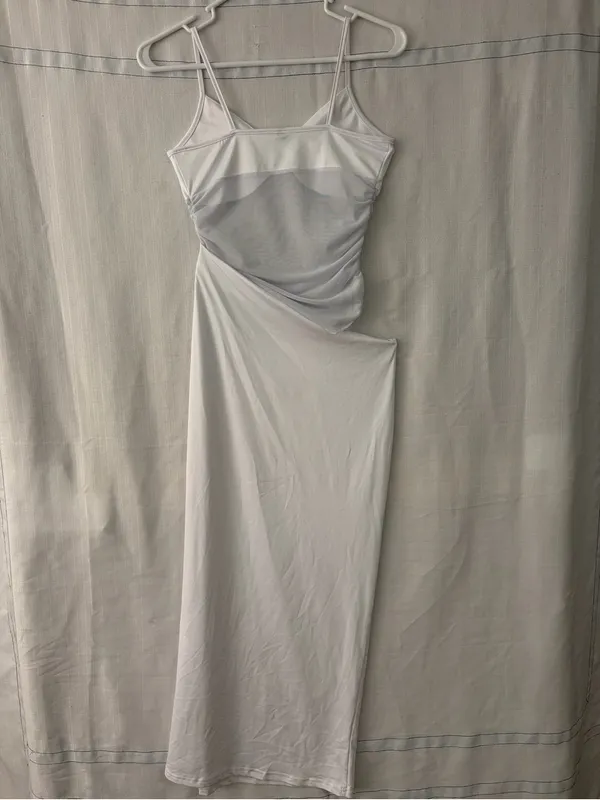 Midi Dress White Ruched Mesh Bust Slip women’s size Small NWOT(E72) - Image 12