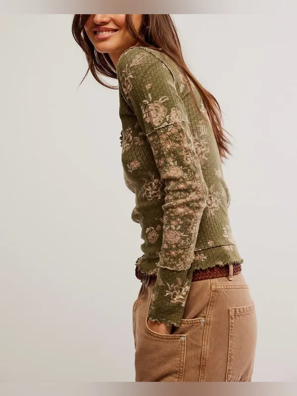 NWOT Free People We The Free Clover Printed Thermal - Army combo - Small - Image 6