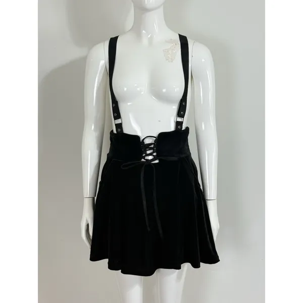 Killstar Black Velvet Corset Suspender Skirt Lace Up Whimsigoth Punk Size M - Image 3