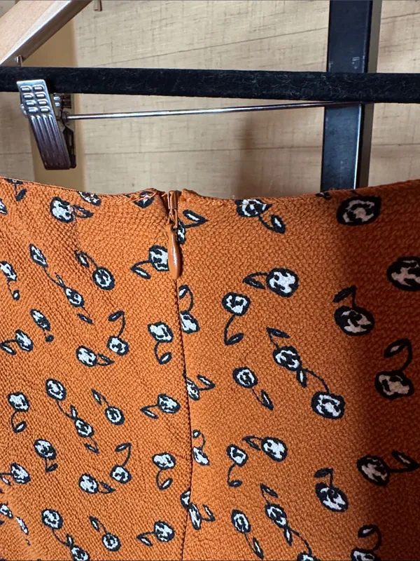 NWOT T.B.F.O Rust Orange Ditsy Floral Smocked Mini Dress Size Medium - Image 8