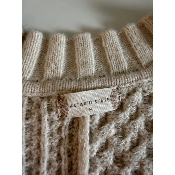 Altar'd‎ State Womens Cream Cable Knit V-Neck Sweater Vest High-Low Oversized M - Image 5