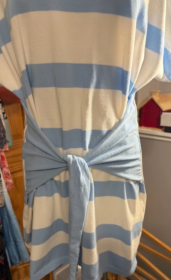 Boutique Blue and white Mini Dress Tie Front - Image 3