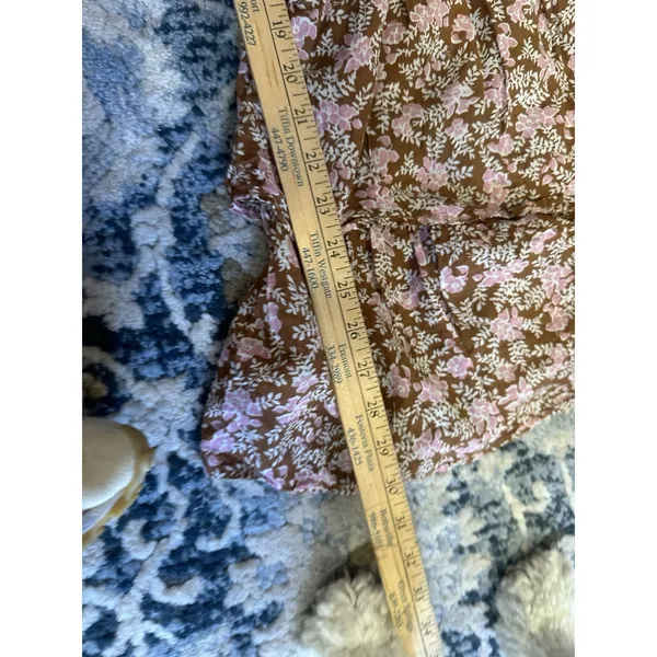 American Eagle Brown/Pink Floral Ruffled Sleeve Tiered Mini Dress V-neck Large - Image 6