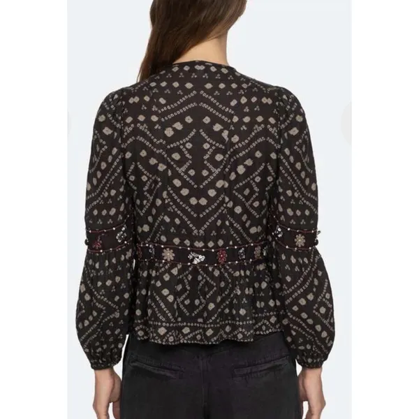 Sea New York Maja Top Cotton Size XS Boho Peplum Embellished - Image 2